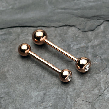 Detail View 1 of Rose Gold Plated Gem Ball Barbell-Clear Gem